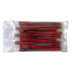 Pack of 10 Ninja Tines XL red alloy steel spikes for professional lawn aerating and scarifying in a transparent bag.
